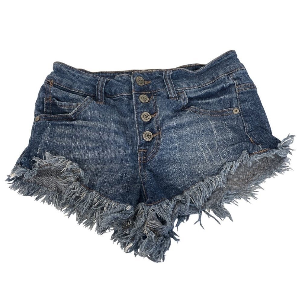 Altar'd State Distressed Denim‎ High-Waisted Fringe Hem Shorts Juniors Size 25